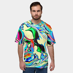 Футболка оверсайз мужская Яркие абстрактные разводы, цвет: 3D-принт — фото 2