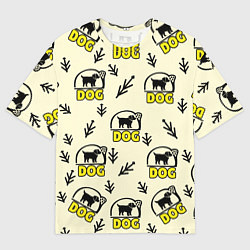 Мужская футболка оверсайз Дог силуэт собаки и веточка