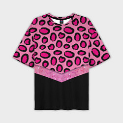 Футболка оверсайз мужская Розовый леопард и блестки принт, цвет: 3D-принт