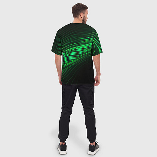 Мужская футболка оверсайз Green neon lines / 3D-принт – фото 4