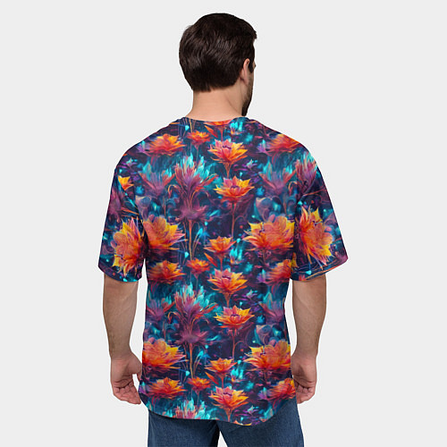 Мужская футболка оверсайз Футуристические цветы узор / 3D-принт – фото 4
