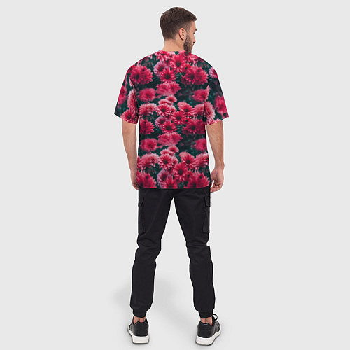 Мужская футболка оверсайз Красные цветы узор / 3D-принт – фото 4