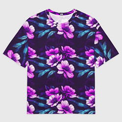 Футболка оверсайз мужская Цветы неон узор, цвет: 3D-принт