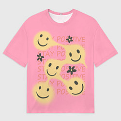 Мужская футболка оверсайз Stay positive smiley