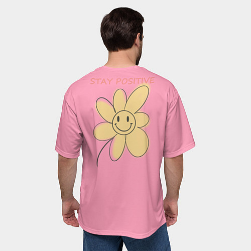 Мужская футболка оверсайз Stay positive smiley / 3D-принт – фото 4