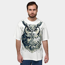 Футболка оверсайз мужская Красавица сова рисованная карандашом, цвет: 3D-принт — фото 2