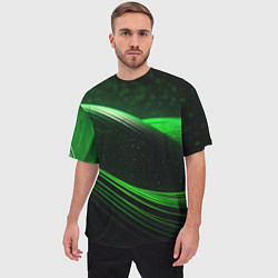 Футболка оверсайз мужская Зеленые абстрактные волны, цвет: 3D-принт — фото 2