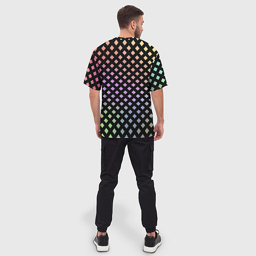 Мужская футболка оверсайз Цветной под сеткой имитация / 3D-принт – фото 4