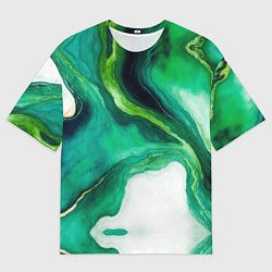 Футболка оверсайз мужская Жидкий изумруд в стиле арт, цвет: 3D-принт