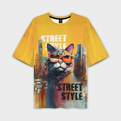Мужская футболка оверсайз Кот в городе - street style