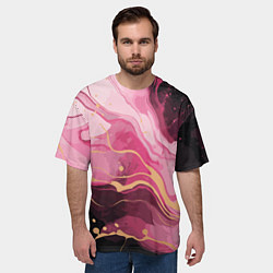 Футболка оверсайз мужская Абстрактный черно-розовый мраморный узор, цвет: 3D-принт — фото 2