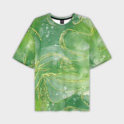 Мужская футболка оверсайз Абстрактный зеленый мрамор с золотым