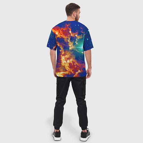 Мужская футболка оверсайз Космический лев - неоновое свечение / 3D-принт – фото 4