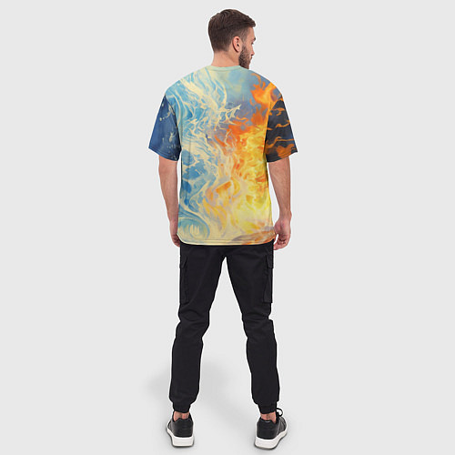 Мужская футболка оверсайз Вода и пламя абстракция / 3D-принт – фото 4