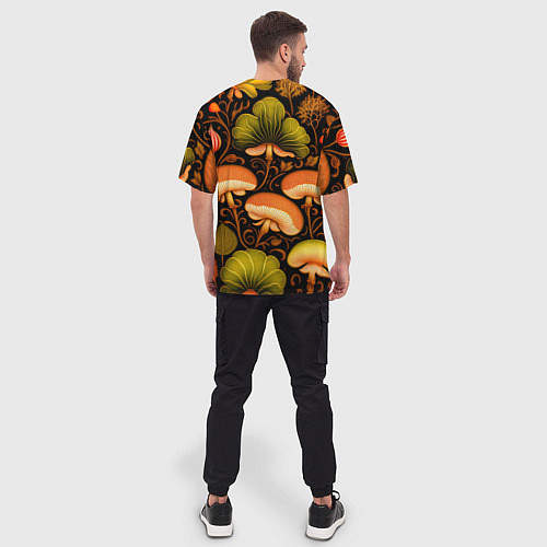 Мужская футболка оверсайз Грибы с листвой узор / 3D-принт – фото 4