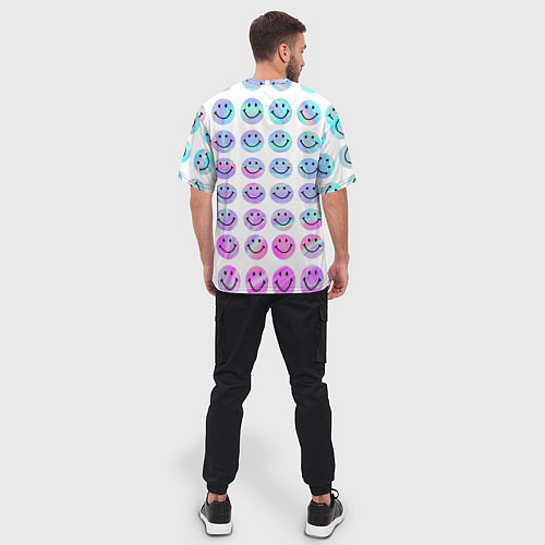 Мужская футболка оверсайз Smiley holographic / 3D-принт – фото 4