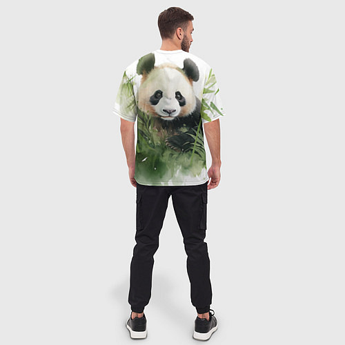 Мужская футболка оверсайз Панда акварель / 3D-принт – фото 4