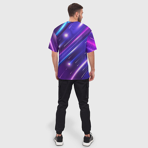 Мужская футболка оверсайз Неоновый звездопад - полосы / 3D-принт – фото 4