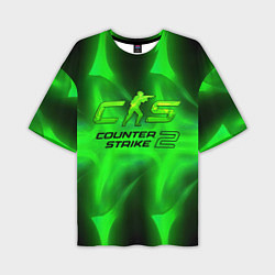 Мужская футболка оверсайз Counter strike 2 green logo