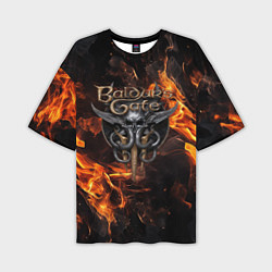Мужская футболка оверсайз Baldurs Gate 3 fire logo
