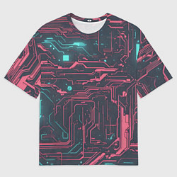 Футболка оверсайз мужская Кибер схемы Розовый и голубой, цвет: 3D-принт