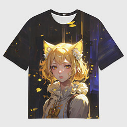 Мужская футболка оверсайз Грустная девушка-кошка