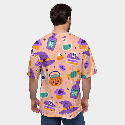Мужская футболка оверсайз Halloween skulls pattern / 3D-принт – фото 4