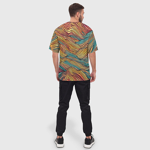 Мужская футболка оверсайз Разноцветные волнистые линии / 3D-принт – фото 4