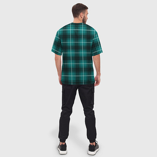 Мужская футболка оверсайз Шотландка зелёный / 3D-принт – фото 4