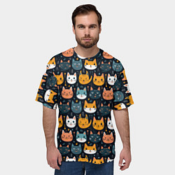 Футболка оверсайз мужская Мордочки мультяшных котов узор, цвет: 3D-принт — фото 2