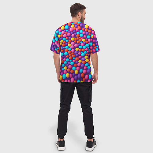 Мужская футболка оверсайз Паттерн разноцветные шарики - нейросеть / 3D-принт – фото 4