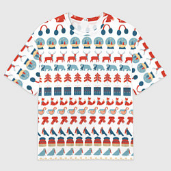 Футболка оверсайз мужская Зимний новогодний принт с оленями подарками, цвет: 3D-принт