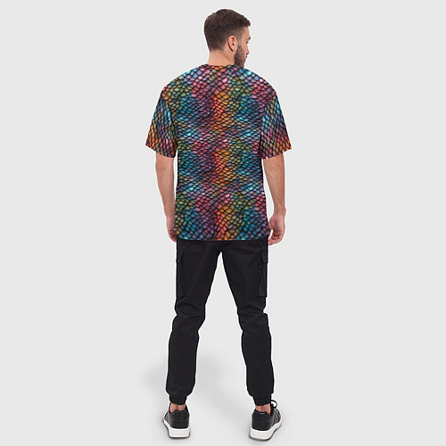 Мужская футболка оверсайз Разноцветная чешуя дракона / 3D-принт – фото 4