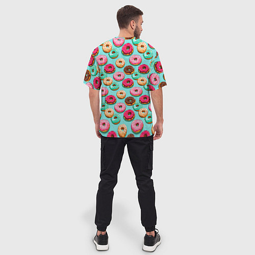 Мужская футболка оверсайз Разноцветные пончики паттерн / 3D-принт – фото 4