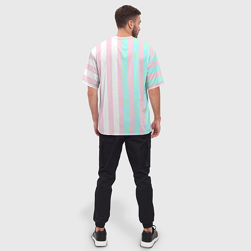Мужская футболка оверсайз Кен плюс Барби: сплит розовых и голубых полосок / 3D-принт – фото 4