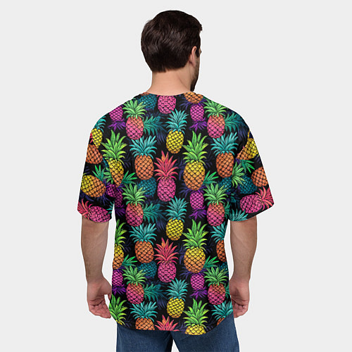 Мужская футболка оверсайз Разноцветные ананасы паттерн / 3D-принт – фото 4