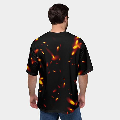 Мужская футболка оверсайз Разлетающиеся искры пламени / 3D-принт – фото 4