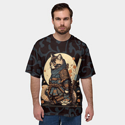 Футболка оверсайз мужская Кот якудза - японский воин, цвет: 3D-принт — фото 2