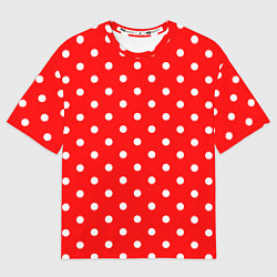 Футболка оверсайз мужская Белый горошек на красном, цвет: 3D-принт
