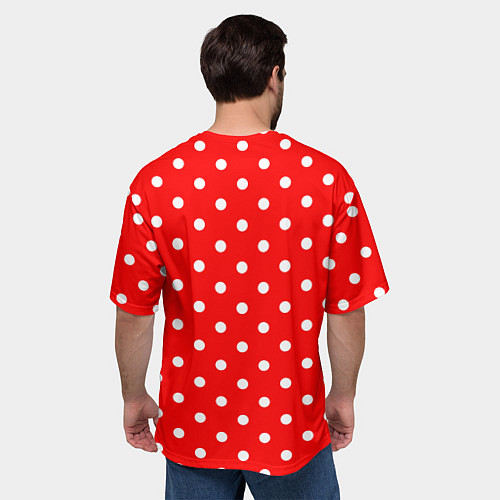 Мужская футболка оверсайз Белый горошек на красном / 3D-принт – фото 4