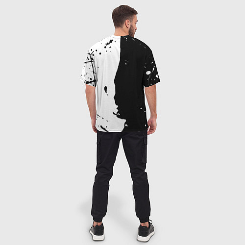Мужская футболка оверсайз Ссср знак качества - краски брызг чёрно-белых / 3D-принт – фото 4