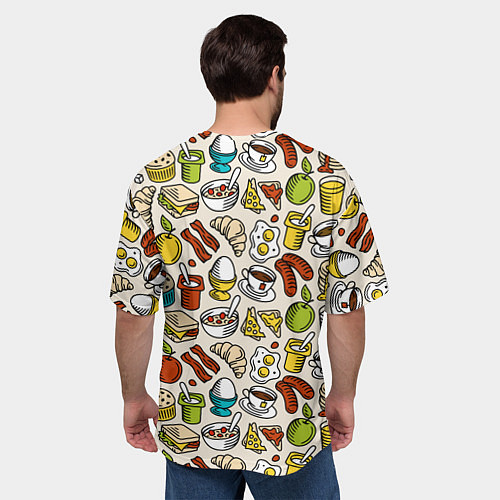 Мужская футболка оверсайз Завтрак - цветной / 3D-принт – фото 4