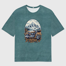 Футболка оверсайз мужская Ретро мотоцикл на фоне гор, цвет: 3D-принт