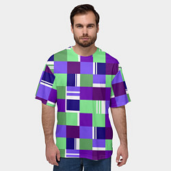 Футболка оверсайз мужская Ретро квадраты баклажановые, цвет: 3D-принт — фото 2