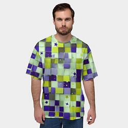 Футболка оверсайз мужская Ретро квадраты болотные, цвет: 3D-принт — фото 2