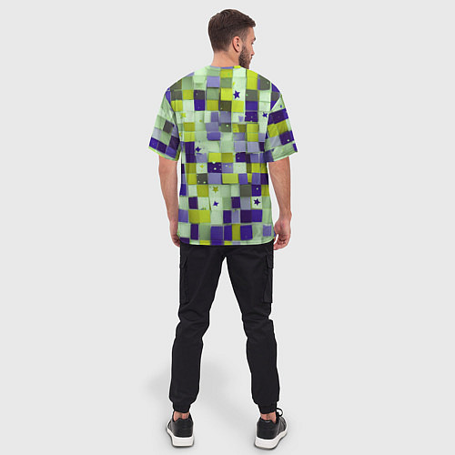 Мужская футболка оверсайз Ретро квадраты болотные / 3D-принт – фото 4