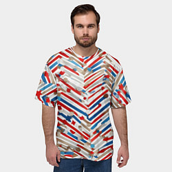 Футболка оверсайз мужская Новогодние линии синий и красный, цвет: 3D-принт — фото 2