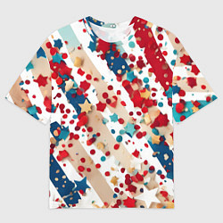 Футболка оверсайз мужская Новогодние линии красный синий, цвет: 3D-принт