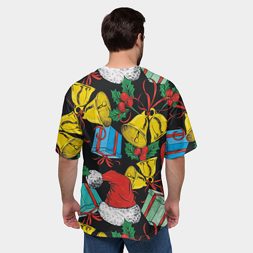 Мужская футболка оверсайз Узор с рождественскими колокольчиками / 3D-принт – фото 4