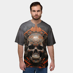 Футболка оверсайз мужская Серый череп с узорами, цвет: 3D-принт — фото 2